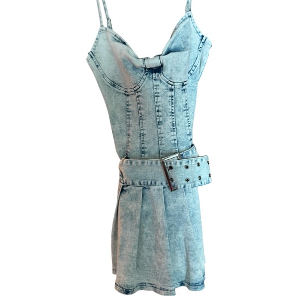 Denim Blue Dress with Belt - Picture 1 of 1
